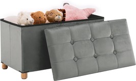 30 Inches Folding Storage Ottoman Bench, Velvet Storage Chest,, Navy Blue - $69.99