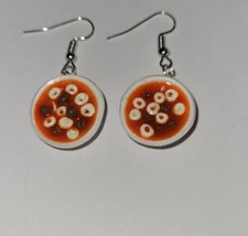 Spaghetti Rings And Meatballs Earrings Silver Wire Lunch Snack  - £6.43 GBP
