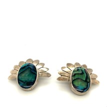 Vintage Sterling Signed LEX Navajo Concho Fan Abalone Shell Clip On Earrings - £51.43 GBP