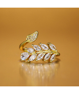 Dainty CZ Leaf Open Ring, Gold Adjustable Ring - $9.20