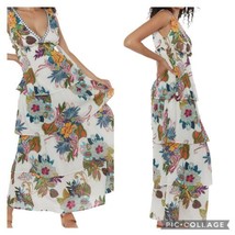 RAGA NWT Sleeveless Tiered Hem V Neck Summer Maxi Dress White Floral Size Medium - £67.24 GBP