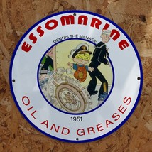 Vintage 1951 Esso Marine Oil & Greases Dennis The Menace Porcelain Gas-Oil Sign - £97.89 GBP