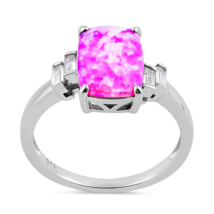 Pink Size 8 Opal Baguette Cut Ring Solid 925 Sterling Silver with Jewelry Case - $23.69