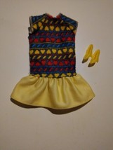 EC Vintage 1989 Barbie Doll Dress, Yellow Red Blue Hearts Ruffle &amp; Shoes  - £9.63 GBP