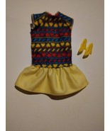 EC Vintage 1989 Barbie Doll Dress, Yellow Red Blue Hearts Ruffle &amp; Shoes  - £9.56 GBP