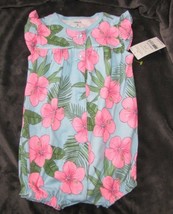 CARTERS BABY GIRL BLUE HOT NEON PINK TROPICAL FLOWER SNAP UP SHORT ROMPE... - £7.78 GBP