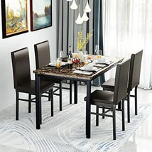 Dining Table Set Marble Dining Set Kitchen Table and 4 Leather Upholsterd Chairs - £263.36 GBP