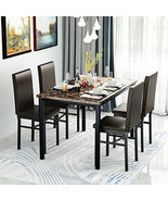 Dining Table Set Marble Dining Set Kitchen Table and 4 Leather Upholster... - $459.01 CAD