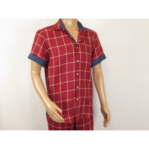 Men INSERCH premium Soft Cool Linen  2pc Walking Leisure suit 7098 Red Plaid image 4