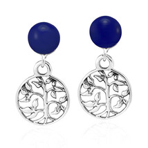 Majestic Tree of Life w/ Blue Lapis Stone Sterling Silver Dangle Earrings - £13.25 GBP