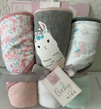 Baby Kiss 3 Pack Hooded Towels Pink Llama Warm Soft Cozy Absorbent New - £15.66 GBP