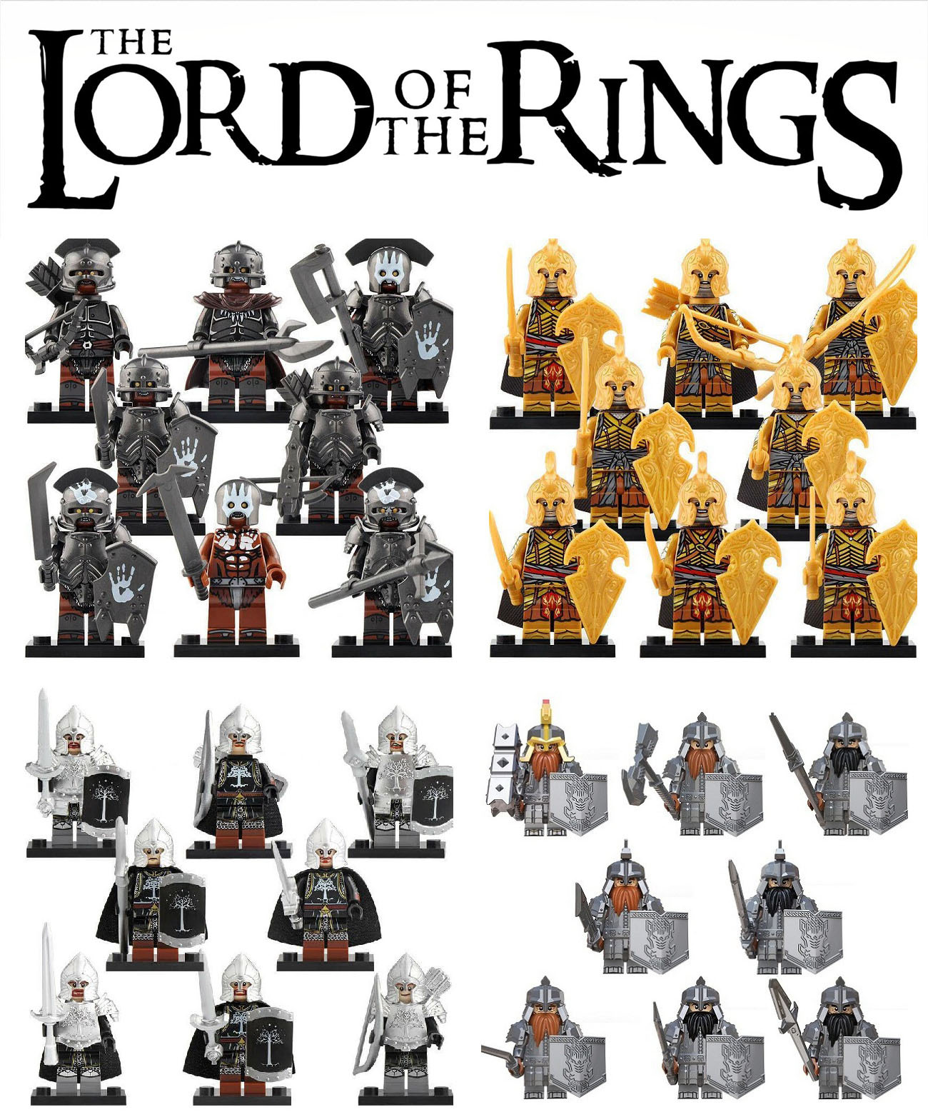 LOTR Dwarves Elf Uruk-hai Gondor Soldiers Army Set 8 DIY Minifigure Toys Gift