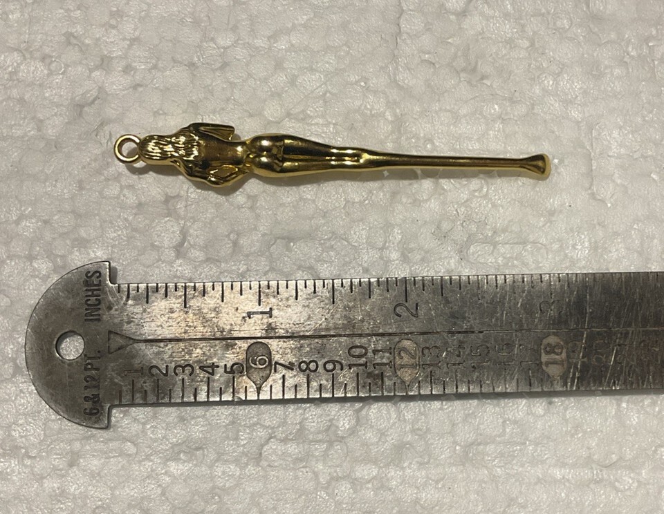 Figural Nude Woman 3” Mini Snuf Spoon Tool Pendant Vintage Retro Design Gold Item image 3