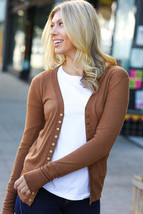 Day On The Town Camel Snap Button Rib Detail Cardigan - £20.44 GBP