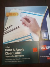 5 Tab Print &amp; Apply Clear Label Unpunched Dividers Avery - £22.60 GBP