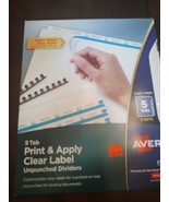 5 Tab Print &amp; Apply Clear Label Unpunched Dividers Avery - $28.70