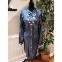 Ashley Stewart Shirt Dress Womens 18 Blue Striped Belted Long Sleeve Button Down - $29.70