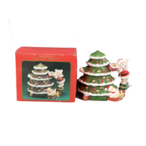 NOS Vintage 90s Hand Painted Ceramic Christmas Tree Santa Bear Teapot Present - £46.57 GBP