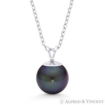 Freshwater Cultured Round Black Pearl 14k White Gold Solitaire Necklace ... - $90.08+