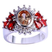 Lovely NEW Morganite, Garnet &amp; White Sapphire Ring~Sterling Silver~Sz 7~... - $26.99
