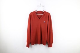 Vintage 90s Lacoste Mens Medium Croc Logo Knit V-Neck Sweater Reddish Orange - £43.75 GBP