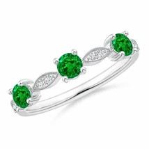 ANGARA 3.5mm Natural Emerald &amp; Diamond Marquise and Dot Band in Sterling Silver - £261.66 GBP+