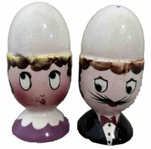 Vintage Japan Mr &amp; Mrs Egg Head Anthropomorphic Salt Pepper Shaker Set - $33.24