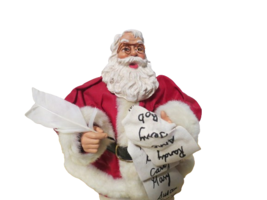 Fabric Clothtique Santa Clause Figurine 10&quot;T Holding List Red Black Christmas - £14.81 GBP