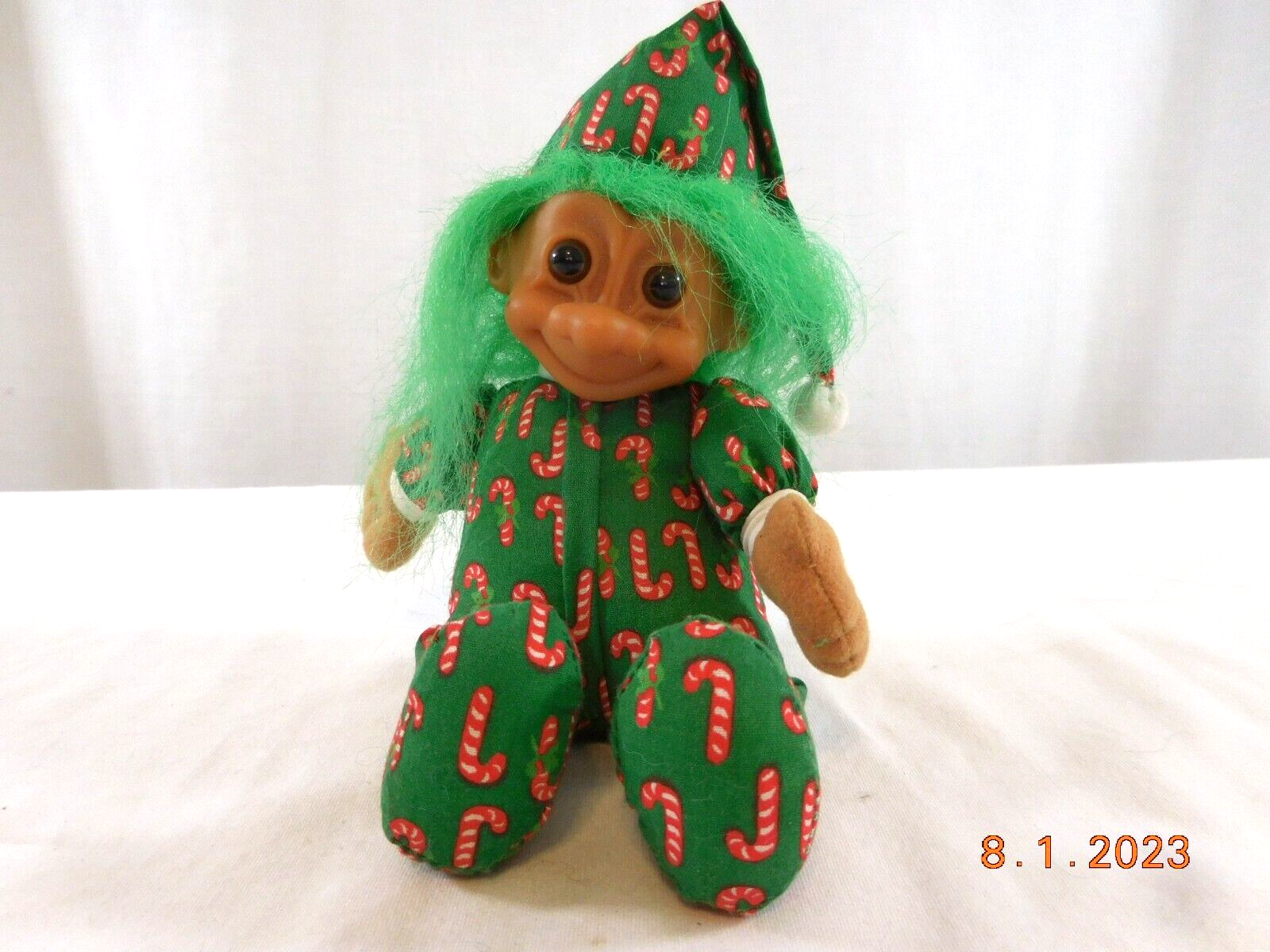 Primary image for Russ Plush Troll Doll Christmas Candy Cane Pajamas 8” ADORABLE Vintage