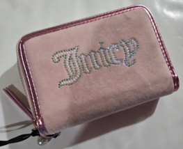 Juicy Couture Womens Velour Wallet Pink Diamond Stones Pearls Double Zip... - $51.15 CAD