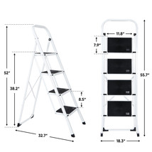Protable 4 Step Ladder Folding Steel Wide Step Anti-Slip Sturdy 330Lbs H... - £69.72 GBP