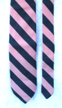 Lord &amp; Taylor Wool and Silk Woven Tie Pink and Black Regimental Stripes ... - £34.17 GBP