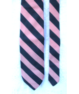 Lord &amp; Taylor Wool and Silk Woven Tie Pink and Black Regimental Stripes ... - £26.11 GBP