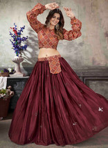 Indo-Western Lehenga Choli &amp; Top Art-Silk,Sequin-Work, Stitched (M &amp; XL)... - $70.30