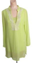 Sz 0 CHICO&#39;S Embellished Twinset Top Attached Cami Tank Soft Lime Green New - £7.61 GBP