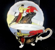 Vintage Tijuana Mexico Bull Fight Bullfighting Hand Painted Cup &amp; Saucer T1 - $46.71