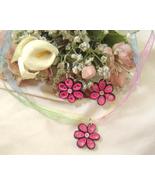 Handcrafted Pink Flower Necklace and Earrings Set Paper Quill New - £19.95 GBP