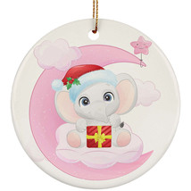 Cute Baby Elephant Pink Moon Ornament Christmas Gift Home Decor For Animal Lover - £11.64 GBP