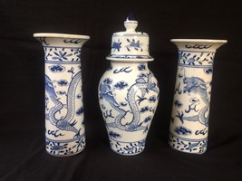 Antique Porcelain Chinese set of vases. Marked with 4 characters - $210.01
