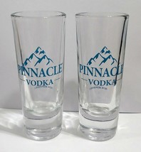 Pinnacle Vodka Tall Shot Glasses Barware Collectible Clear Glass Blue Mountain  - £11.18 GBP