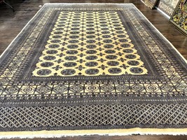 Pakistani Bokhara Turkoman Rug 9x11, Cream, Handmade Wool Vintage Carpet - £2,193.15 GBP