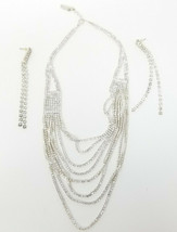 Chest Strand Metal and Sparkle Glass Necklace Matching Stem Earrings Vintage - $15.15