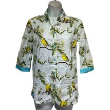 c &amp; c yellow Wild Bird Finch floral button up blouse Top - $24.74