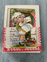 Mini Valentines Day Card Early 1900&#39;s Children &amp; Dog Little Girl &amp; Boy V... - £3.77 GBP