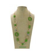 Green Fashion Necklace with Matching Earrings 36&quot; Long Beaded Necklace C... - £43.87 GBP