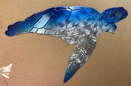 Aquatic Sea Turtle - Metal Wall Art - Blue Tinged 17&quot; x 10&quot; - £33.56 GBP