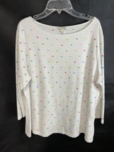 Talbots Woman Tee T-Shirt Top Crisp White Multi Color Polka Dots Spring Summer X - £19.58 GBP