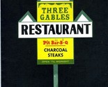 Bill Dennison Three Gables Restaurant Menu Pit Bar B Que &amp; Charcoal Steaks - £15.57 GBP