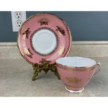 Colclough Bone China England Pink Decorated With Gold Lace Tea Cup And S... - $19.79