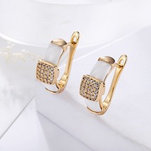 MAIKALE  Black White Ceramic Stud Earrings for Women Square Cubic Zirconia Gold  - $14.00